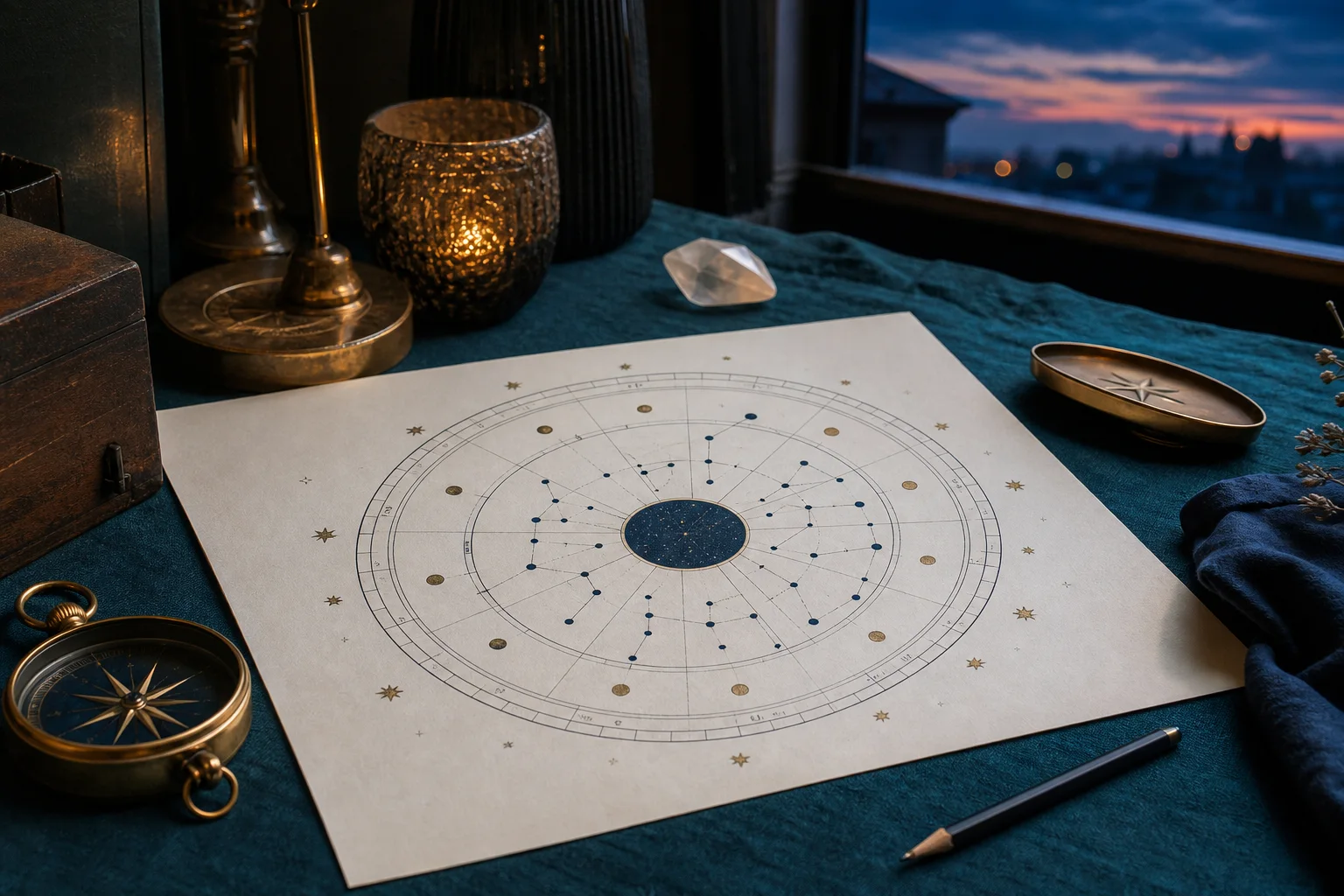 Astrologische Radix-Grafik in einer kosmischen Szene